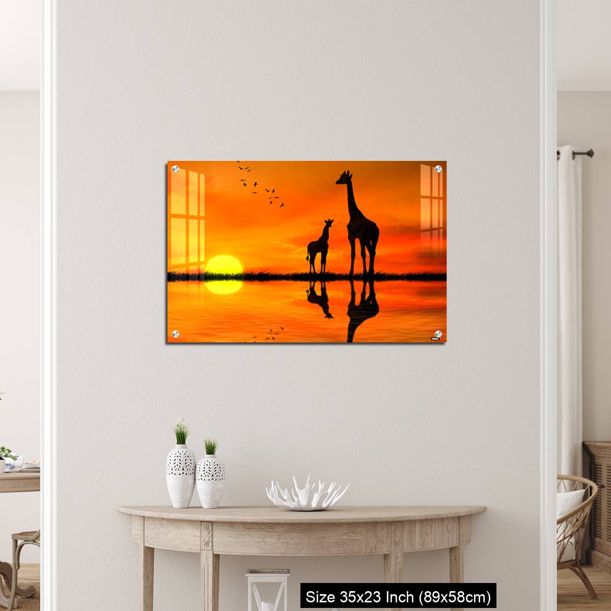 OMGs Acrylic Wall Decor – Silhouettes of two giraffes with reflection in lake water against African sunset - Image 12