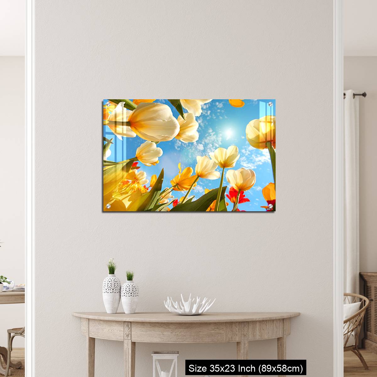 OMGs Acrylic Wall Decor – Summertime: sunny sky with colorful tulips flowers, looking up - Image 12