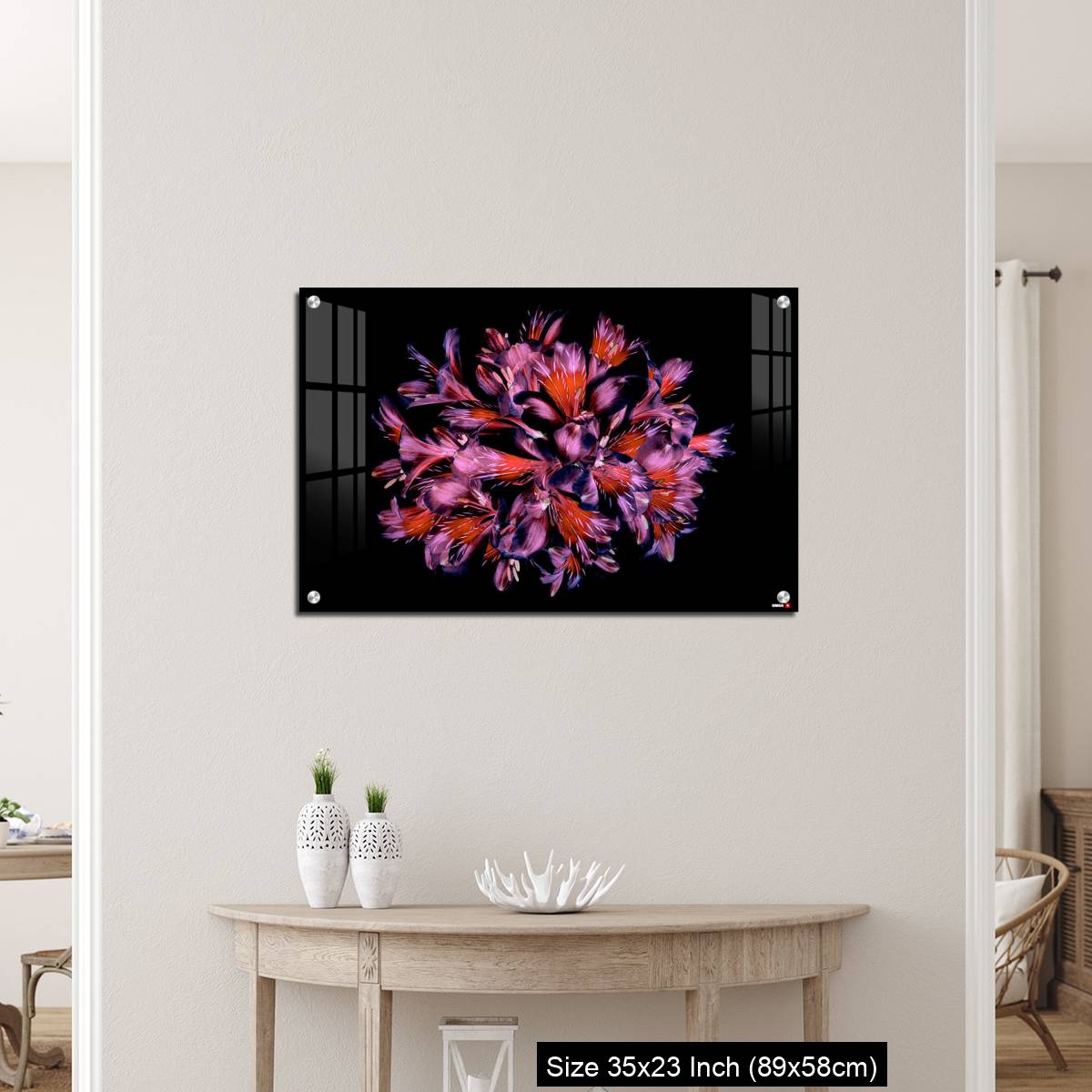 OMGs Acrylic Wall Decor – Vibrant coloured floral abstract design using Peruvian lilies with black background - Image 12