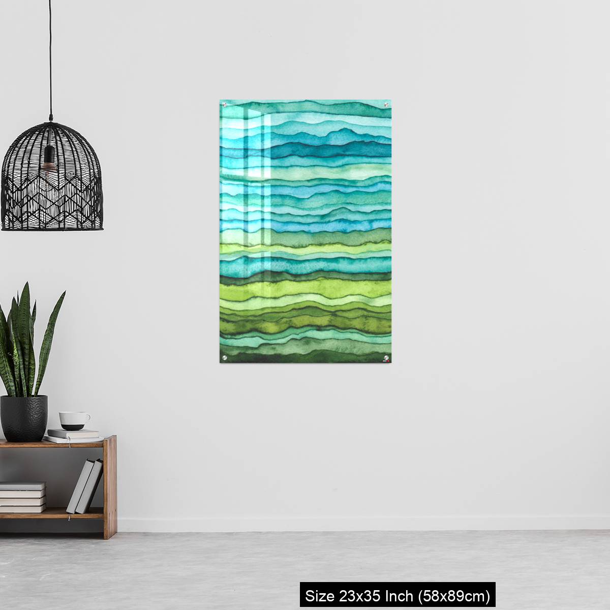 OMGs Acrylic Wall Decor – Blue and Green Waves. Hand Drawn Watercolor Background - Image 13