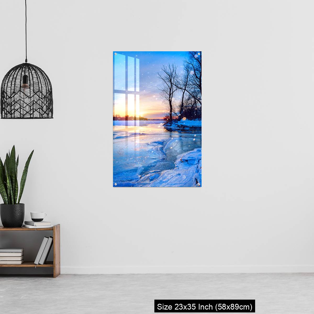 OMGs Acrylic Wall Decor – winter landscape panorama; sunset on the frozen river - Image 13