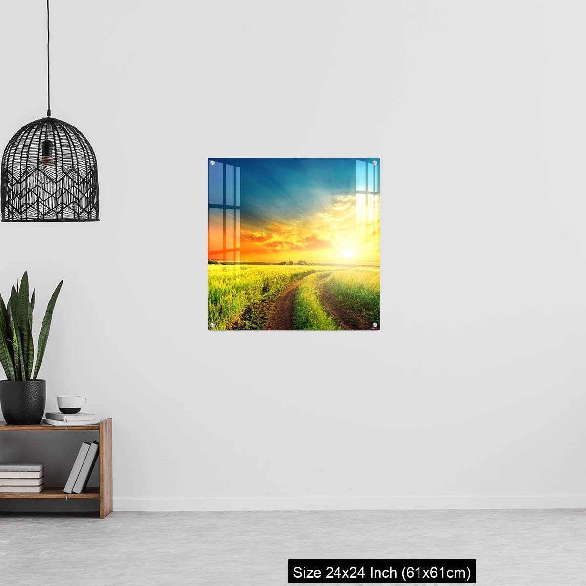 OMGs Acrylic Wall Decor – good sunset and road in green fields - Image 13