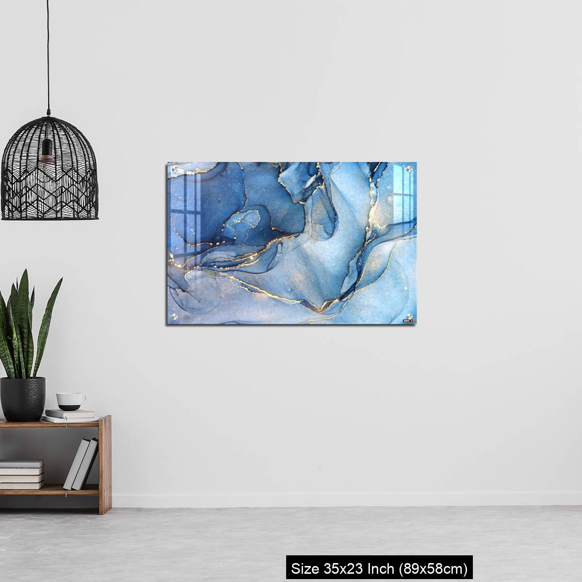 OMGs Acrylic Wall Decor – Abstract blue liquid watercolor background with golden stains - Image 13