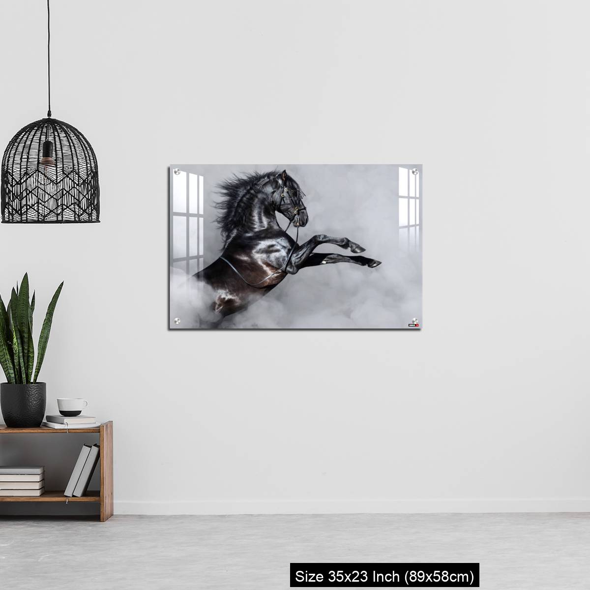 OMGs Acrylic Wall Decor – Black Andalusian horse rearing in smoke. - Image 13