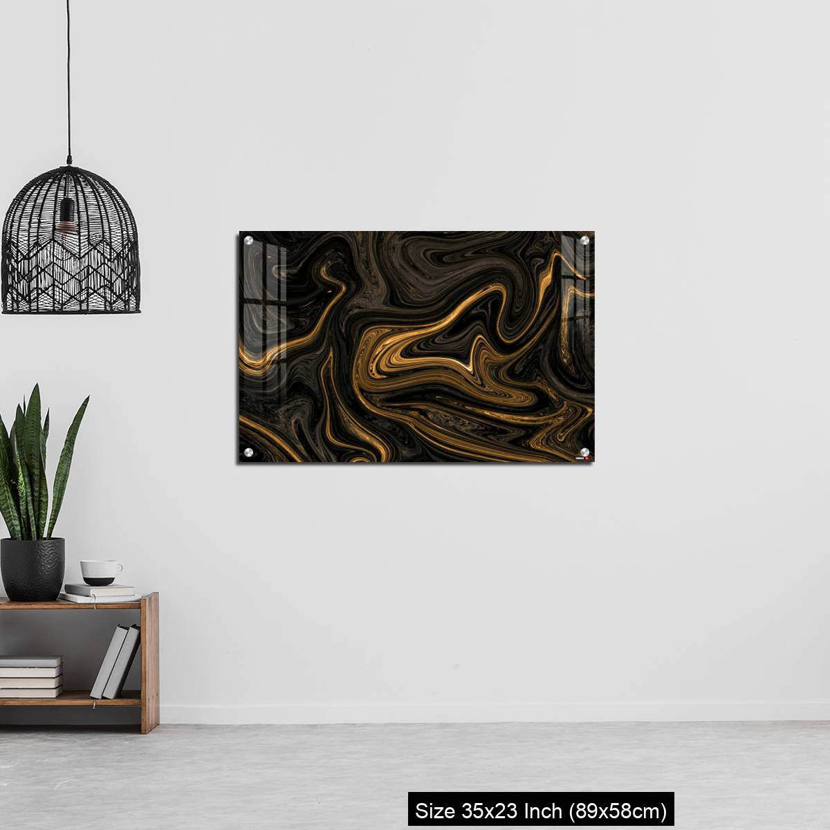OMGs Acrylic Wall Decor – Black Golden Liquied Pattern Background With Design For Wall, Floor - Image 13