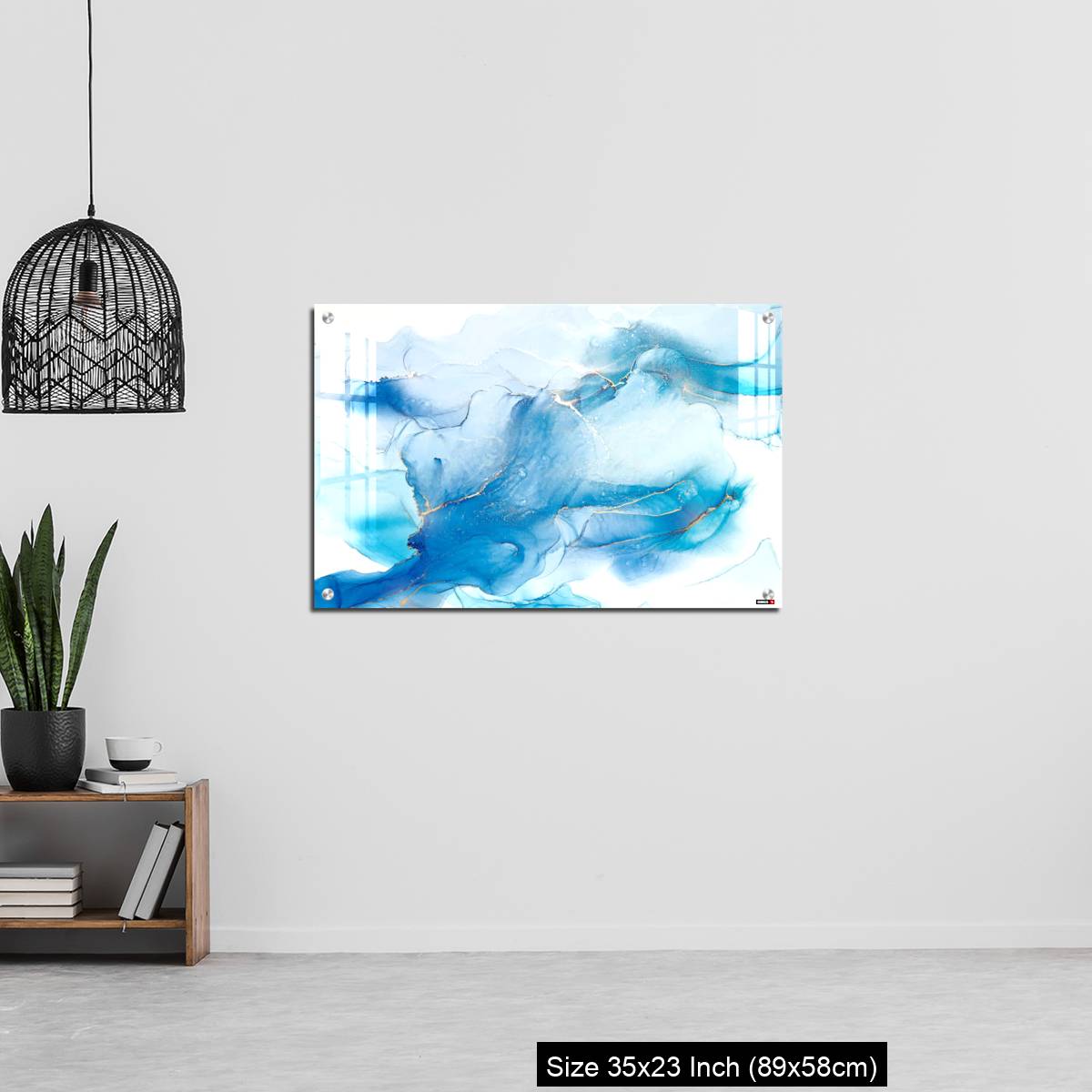 OMGs Acrylic Wall Decor – Cyan blue liquid watercolor background with golden stains - Image 13