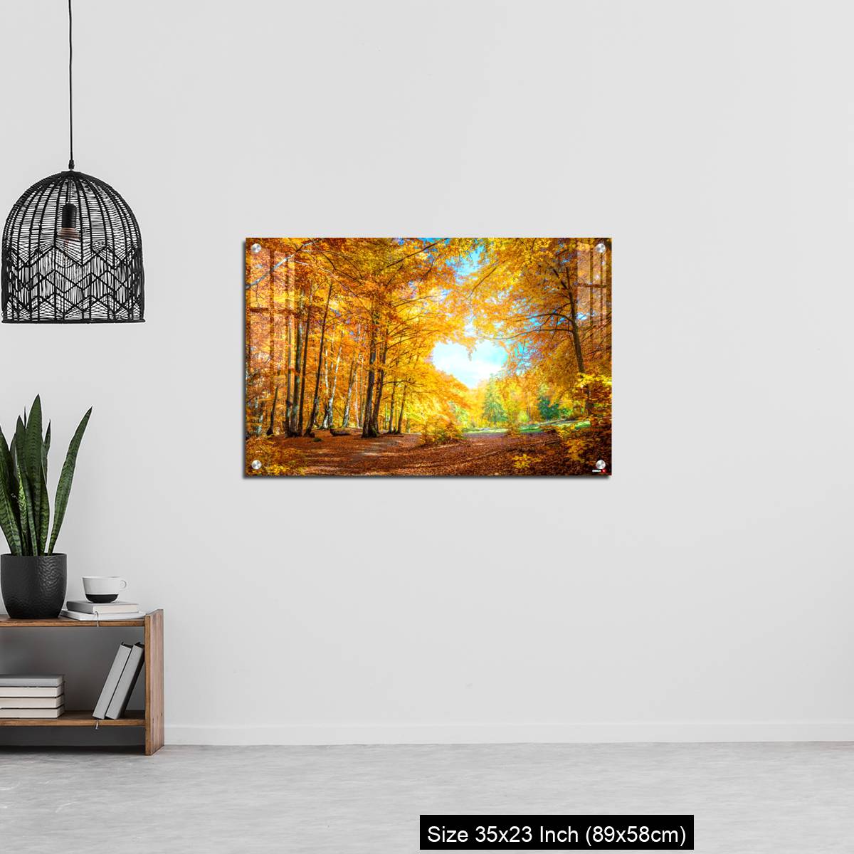 OMGs Acrylic Wall Decor – Heart of autumn - yellow orange trees in forest with heart shape, sunny weather, good day - Image 13