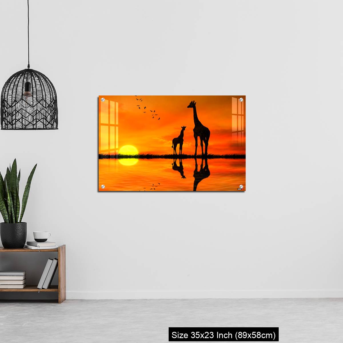 OMGs Acrylic Wall Decor – Silhouettes of two giraffes with reflection in lake water against African sunset - Image 13