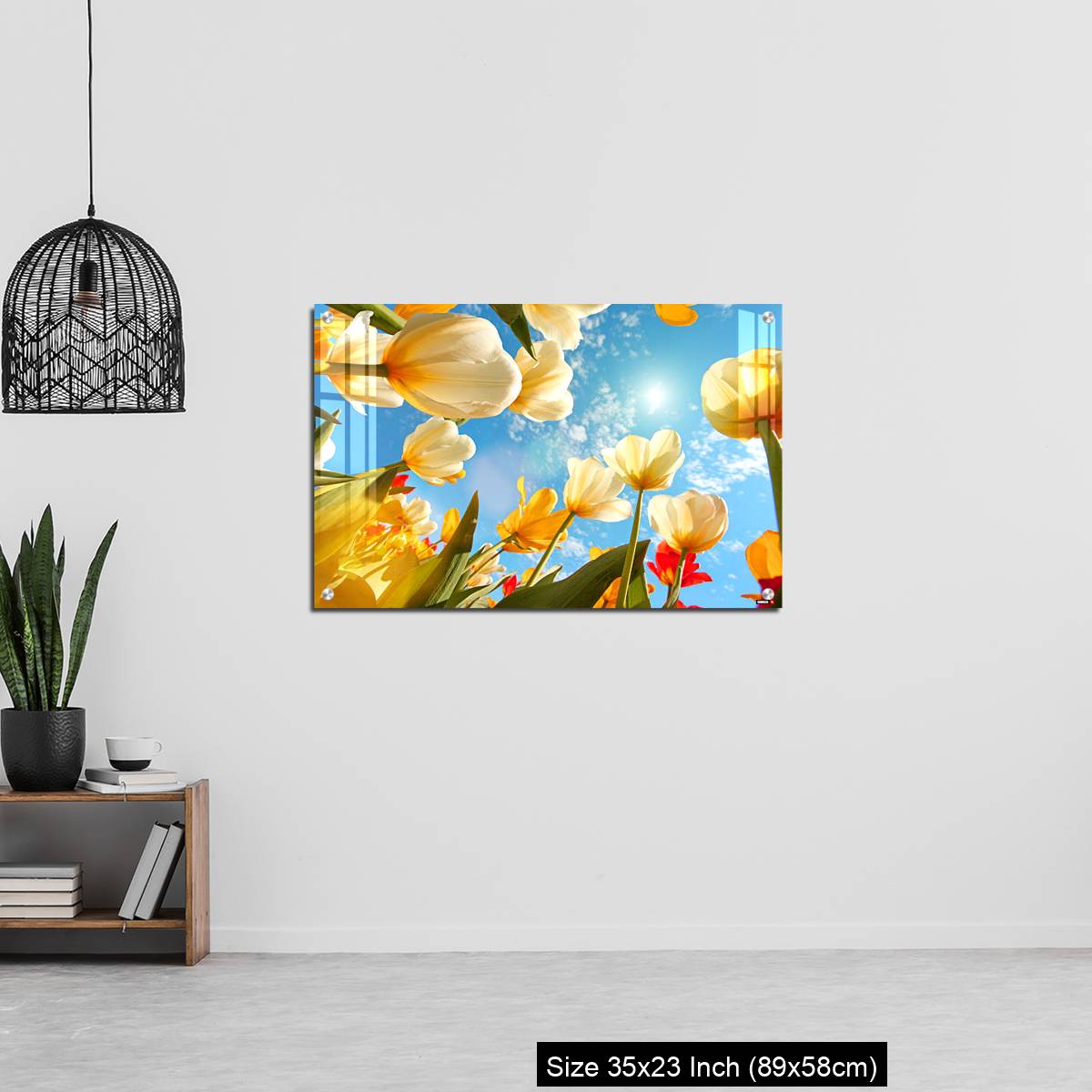 OMGs Acrylic Wall Decor – Summertime: sunny sky with colorful tulips flowers, looking up - Image 13