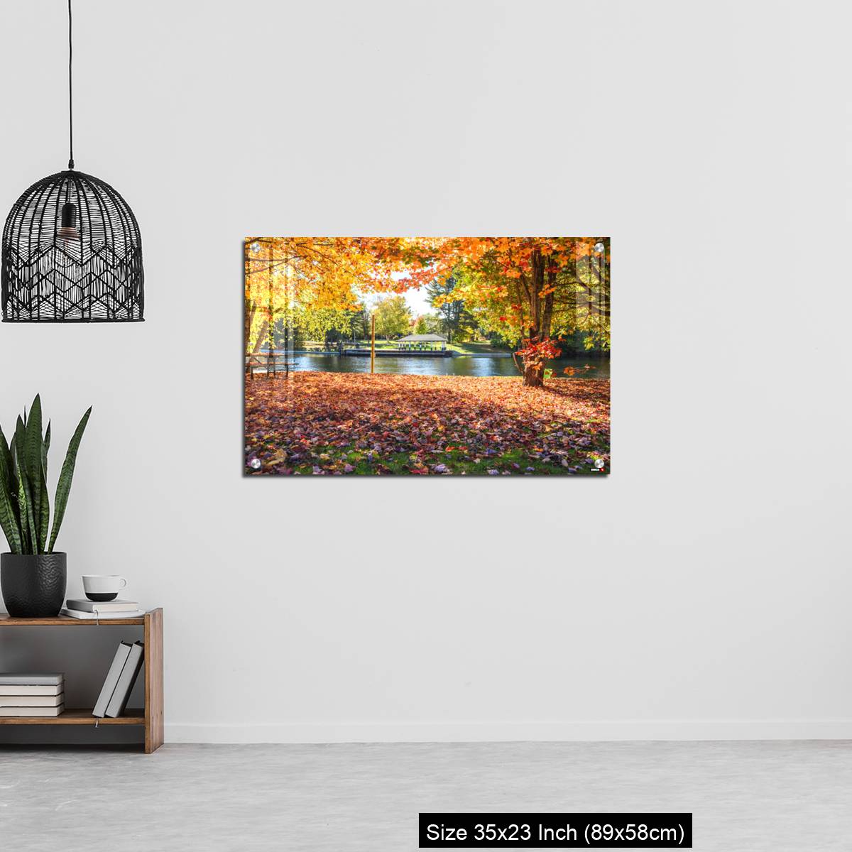 OMGs Acrylic Wall Decor – Deserted riverside park covered in fallen leaves on a sunny autumn day - Image 13