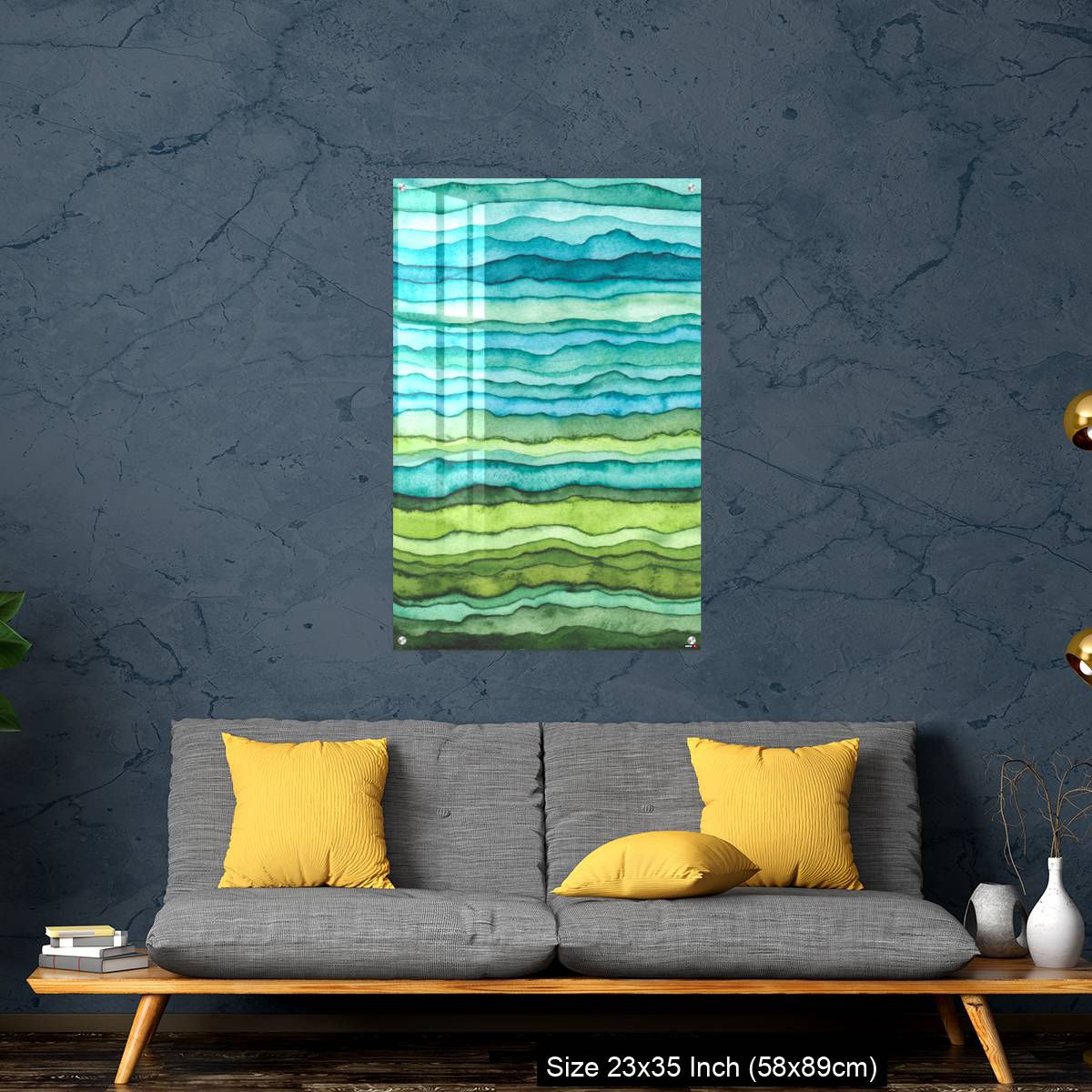 OMGs Acrylic Wall Decor – Blue and Green Waves. Hand Drawn Watercolor Background - Image 14