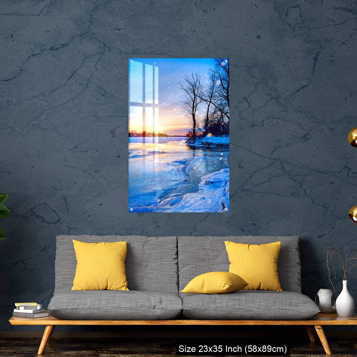 OMGs Acrylic Wall Decor – winter landscape panorama; sunset on the frozen river - Image 14