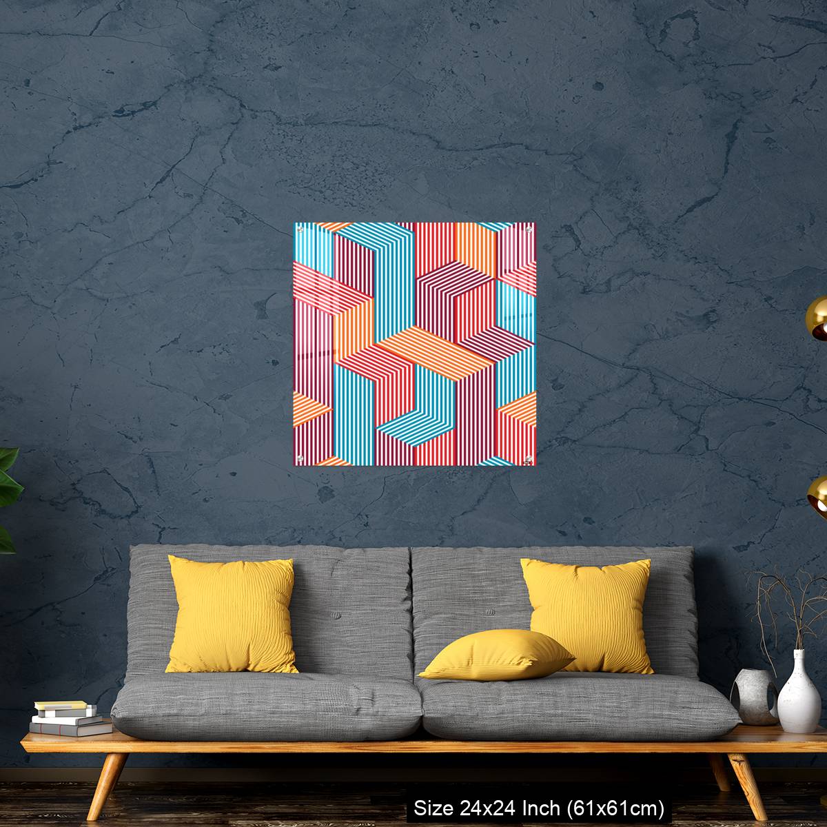OMGs Acrylic Wall Decor – 3D dimensional lined cubes seamless pattern, geometric endless texture with lines and boxes - Image 14