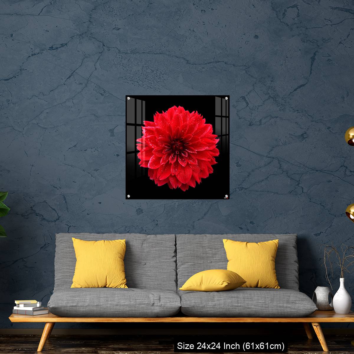 OMGs Acrylic Wall Decor – Red dahlia,like a ball of fire,on black background - Image 14