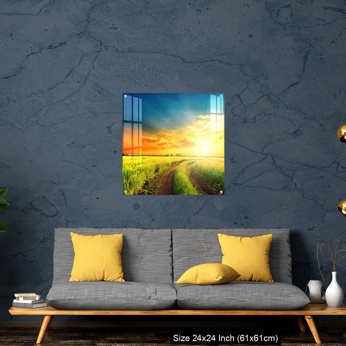 OMGs Acrylic Wall Decor – good sunset and road in green fields - Image 14