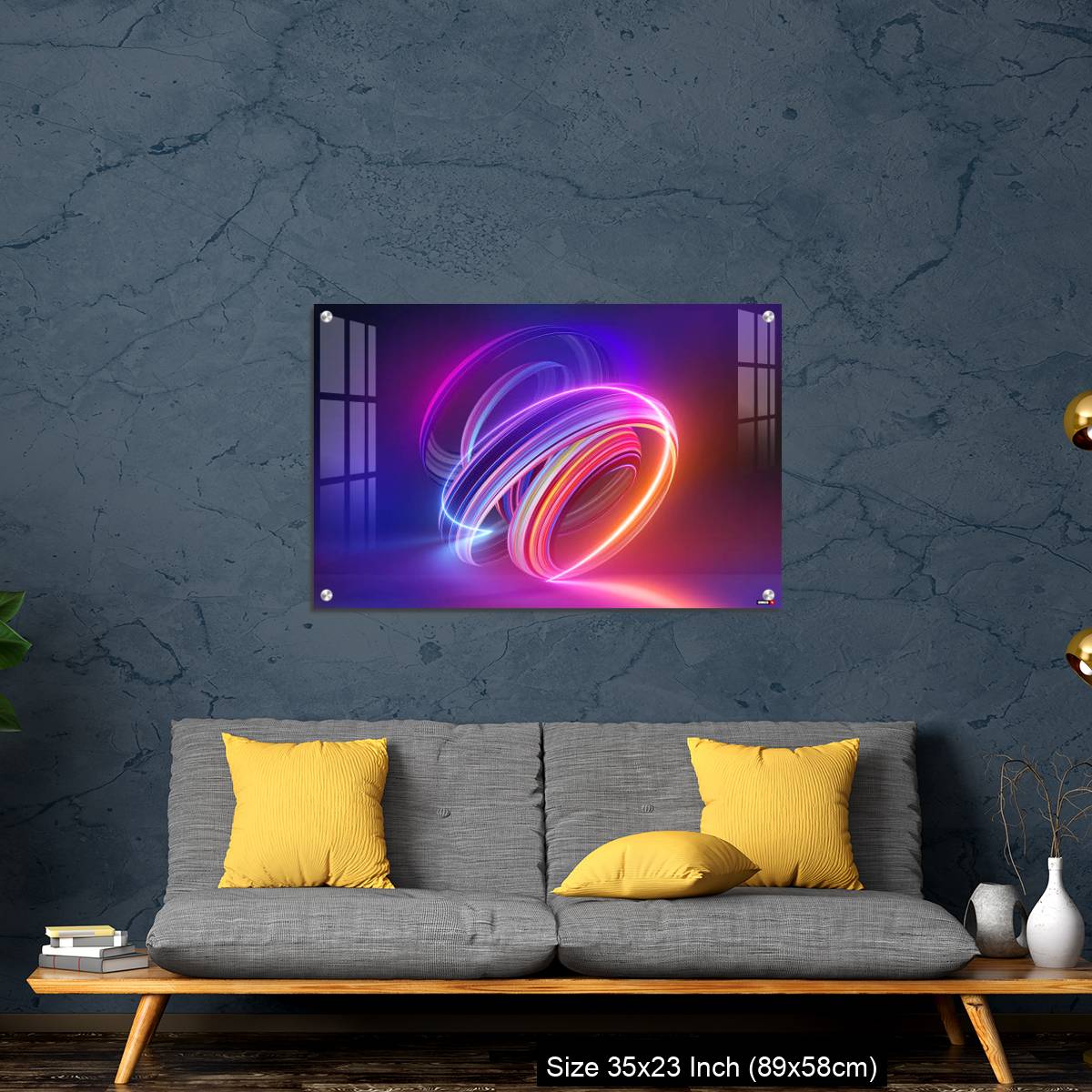 OMGs Acrylic Wall Decor – Colorful background with abstract shape glowing in ultraviolet spectrum, curvy neon lines - Image 14