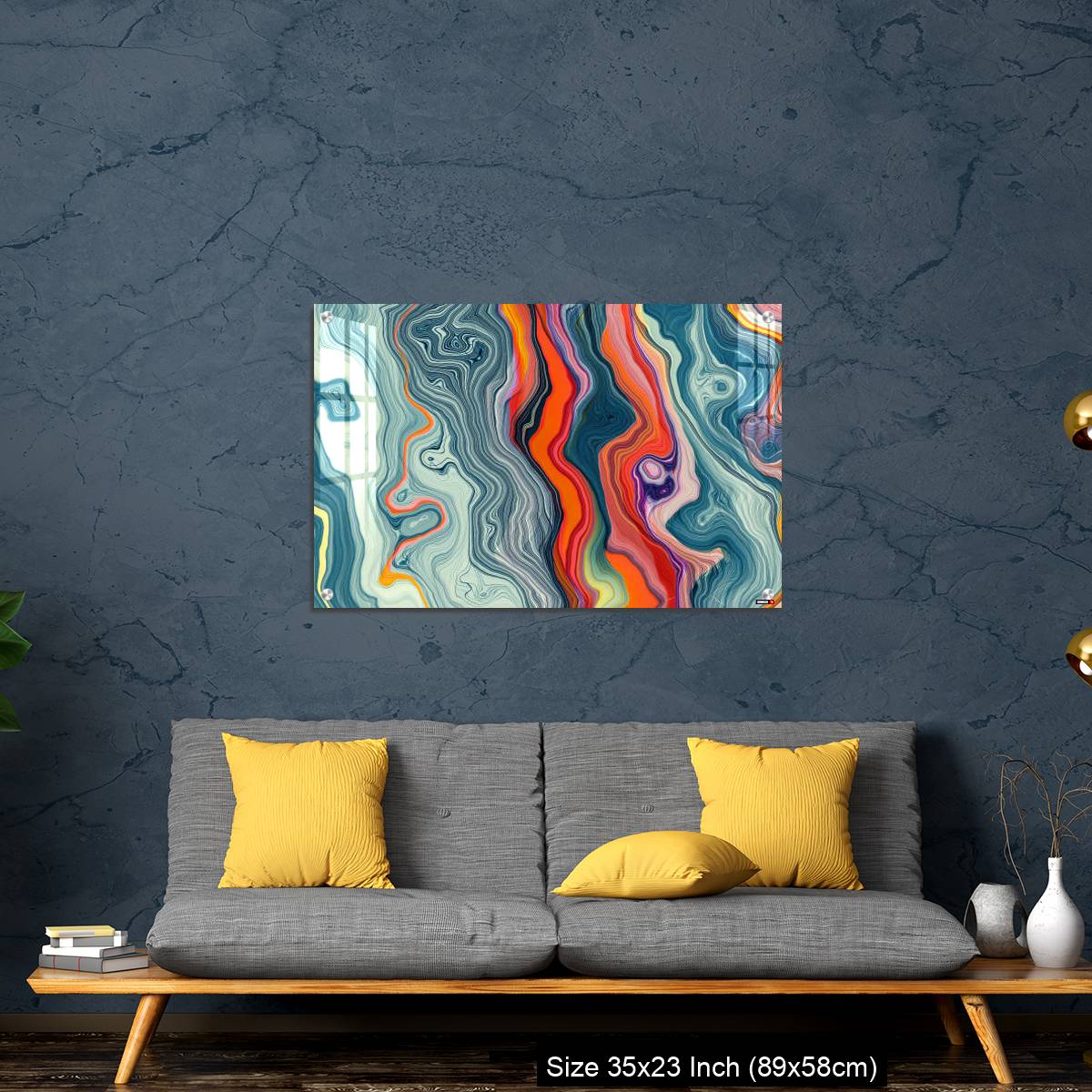 OMGs Acrylic Wall Decor – Abstract Marble Waves Acrylic Background. Gray Orange Marbling Texture. Agate Ripple Pattern. - Image 14