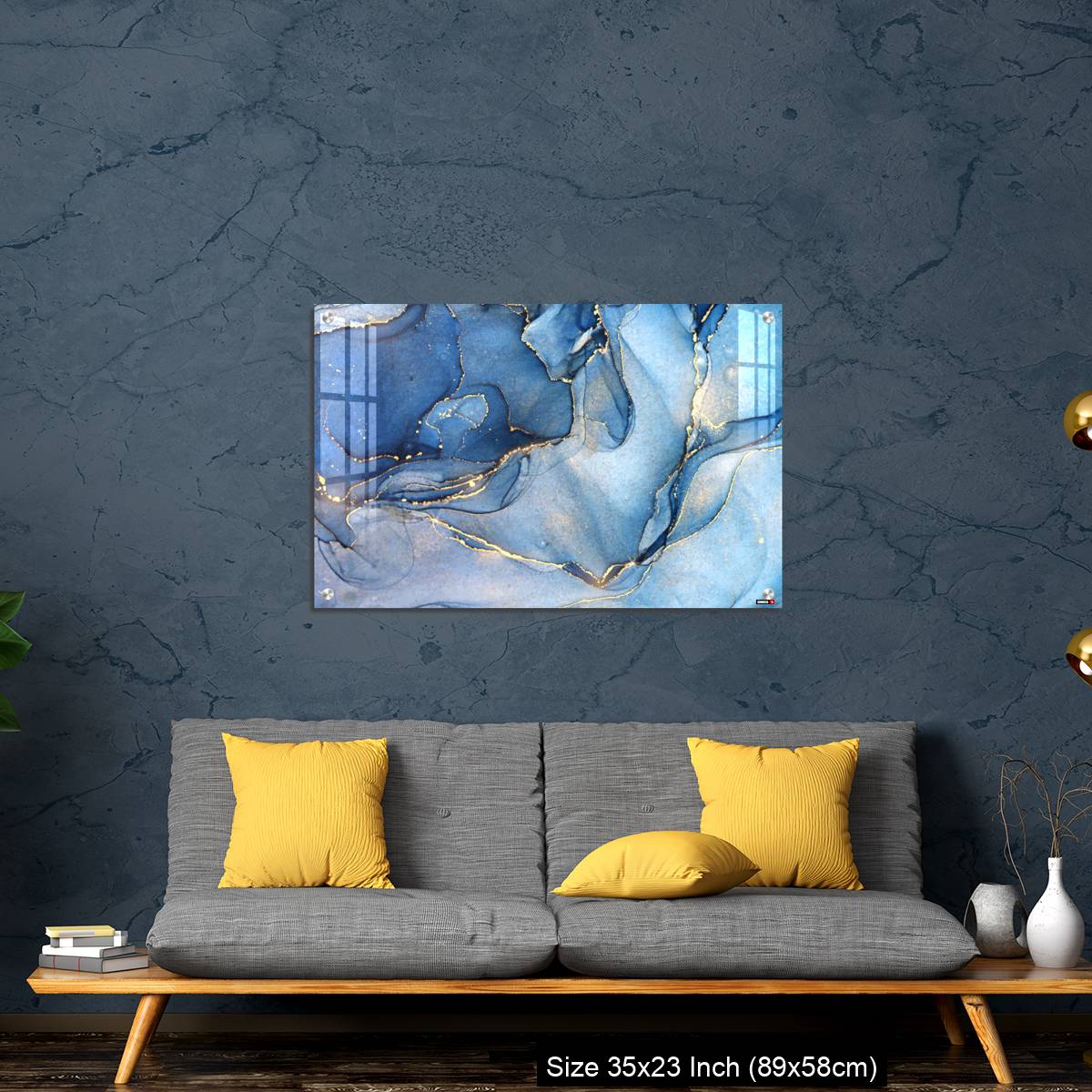 OMGs Acrylic Wall Decor – Abstract blue liquid watercolor background with golden stains - Image 14