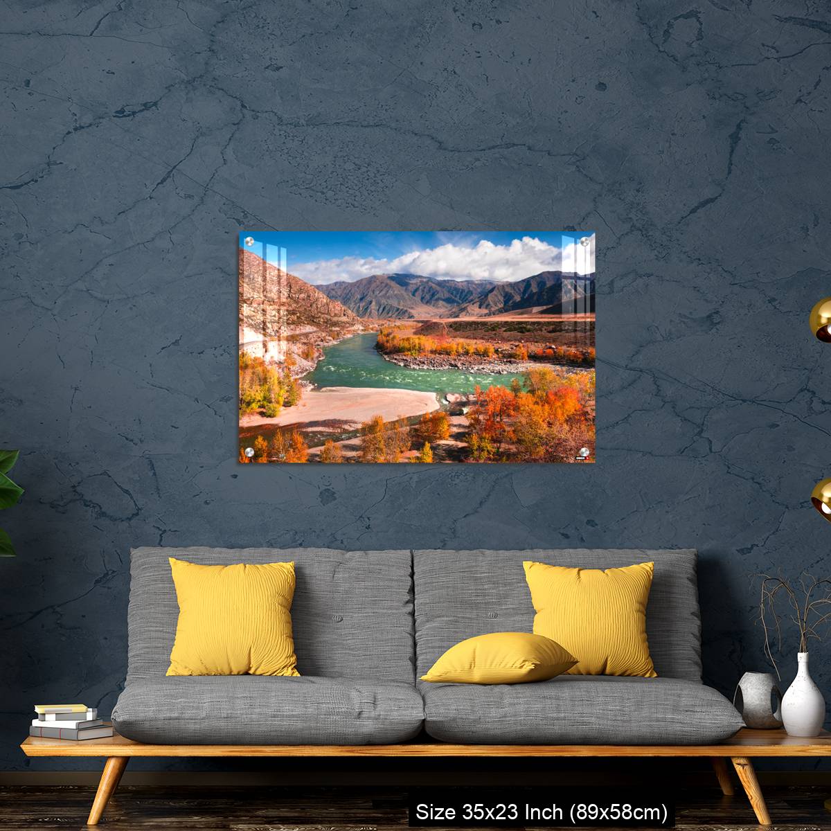 OMGs Acrylic Wall Decor – Autumn landscape of Katun river and mountains with yellow trees in Altai, Siberia, Russia. - Image 14
