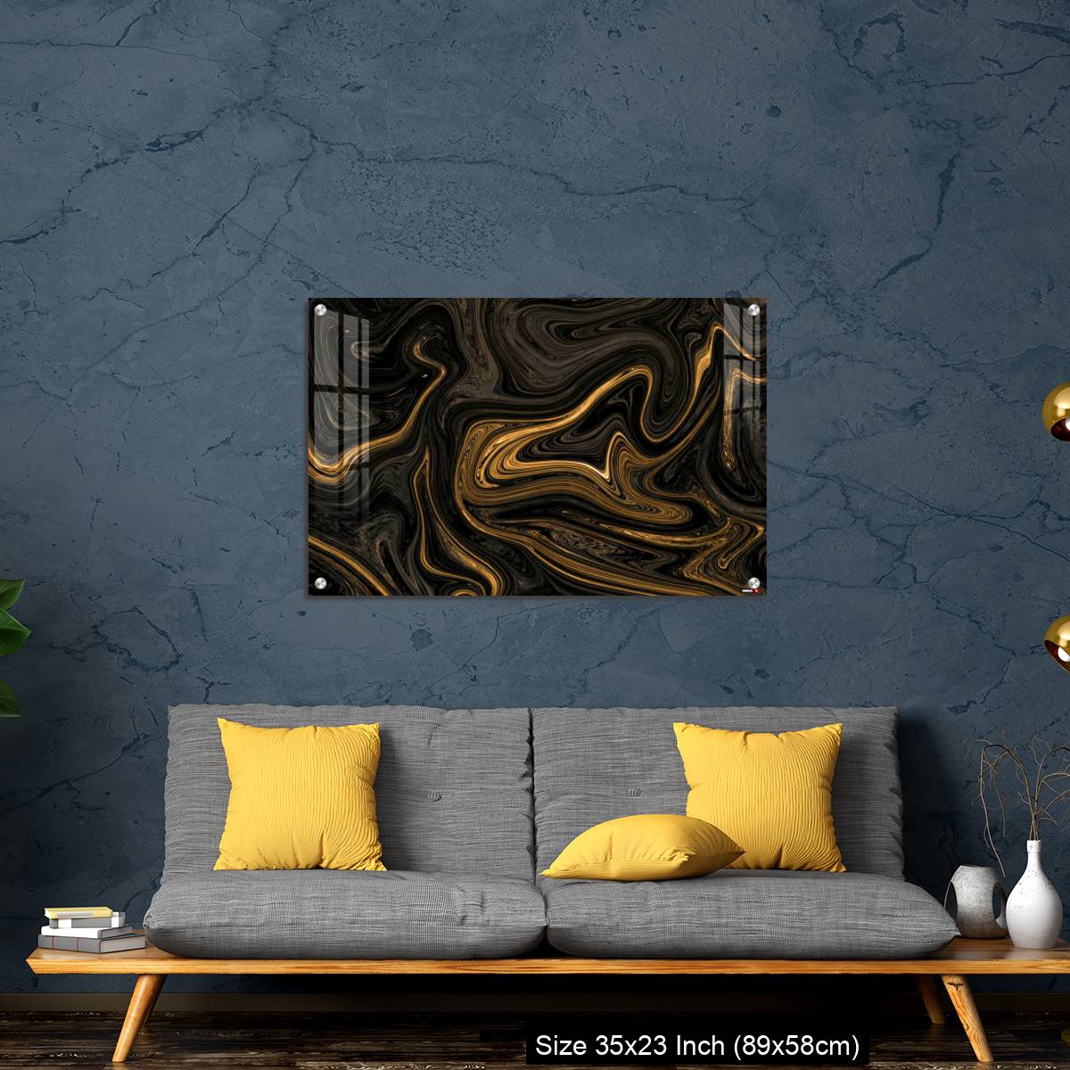 OMGs Acrylic Wall Decor – Black Golden Liquied Pattern Background With Design For Wall, Floor - Image 14