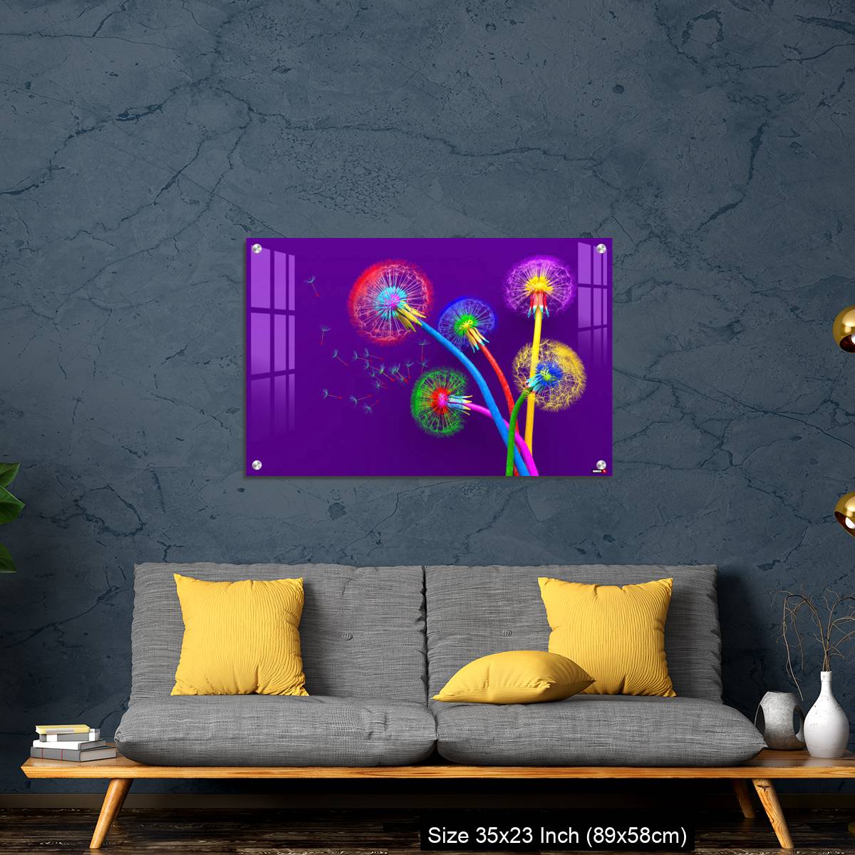 OMGs Acrylic Wall Decor – Bouquet of five flowers of blossoming dandelions of unusual colorful colors - Image 14