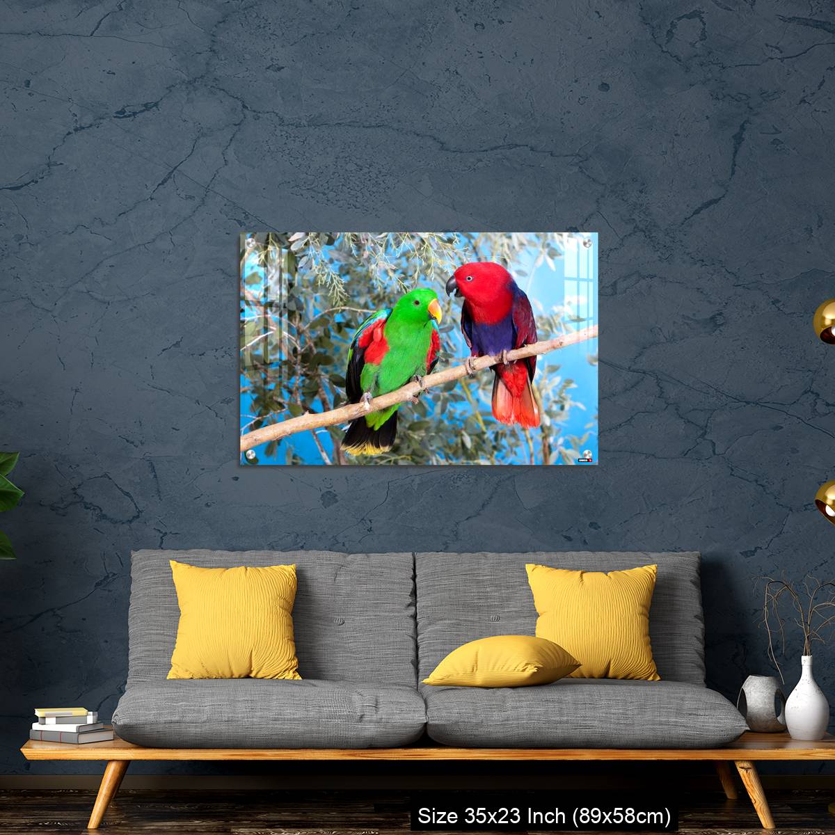 OMGs Acrylic Wall Decor – Eclectus Parrot, eclectus roratus, Pair standing on Branch, Male (green) and Female (Red) - Image 14