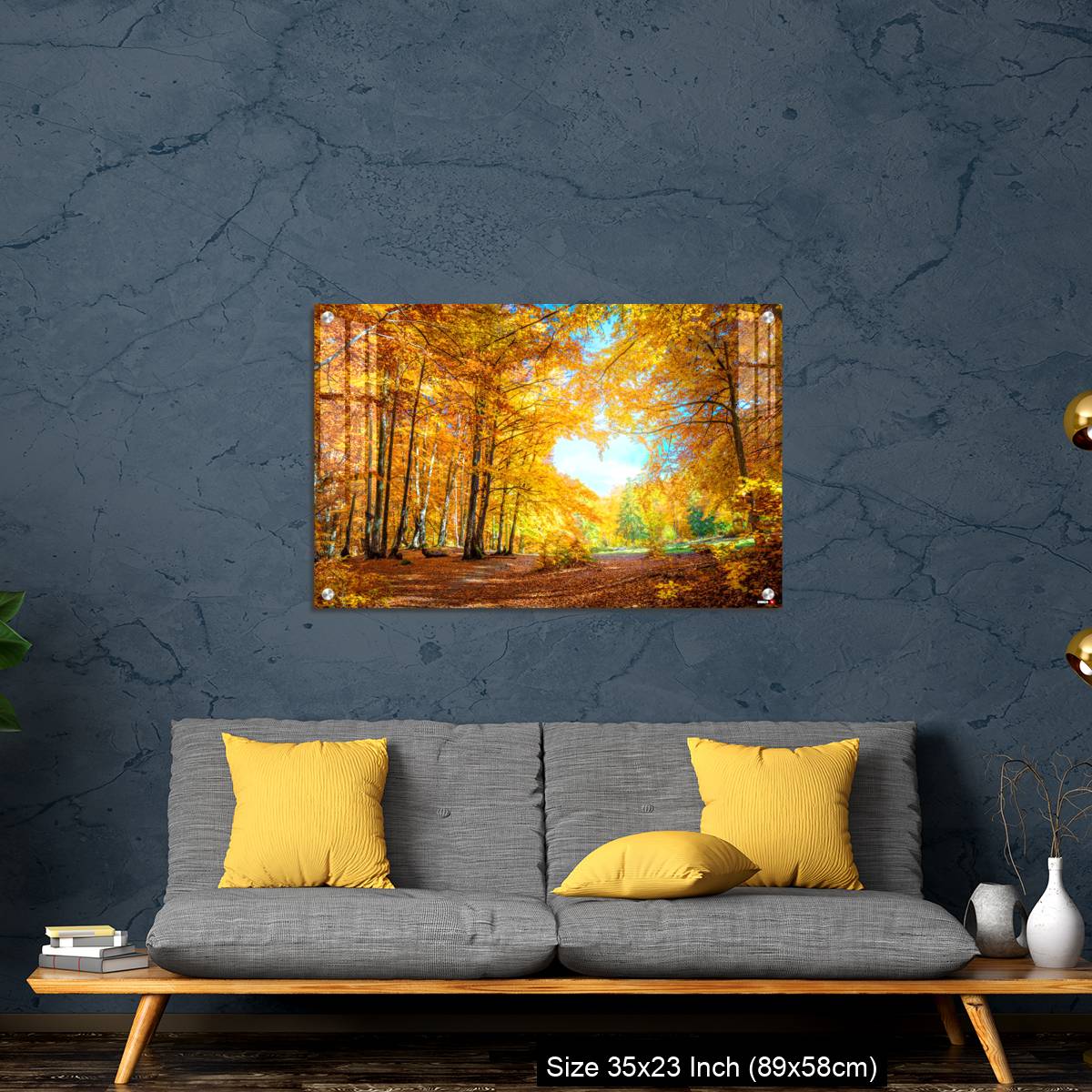 OMGs Acrylic Wall Decor – Heart of autumn - yellow orange trees in forest with heart shape, sunny weather, good day - Image 14