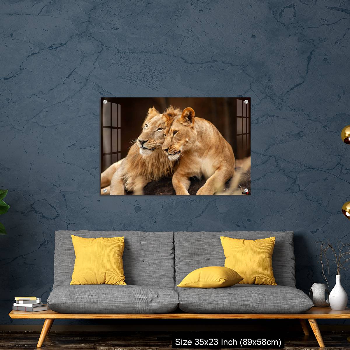 OMGs Acrylic Wall Decor – Male and Female Lions  lying down together on the ground - Image 14