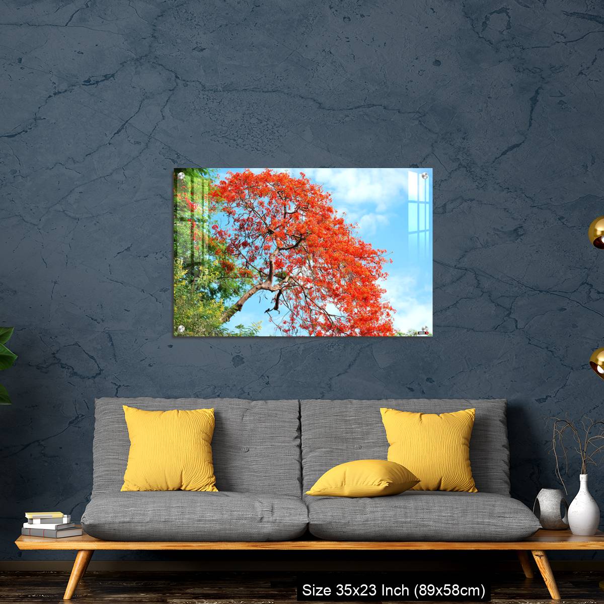 OMGs Acrylic Wall Decor – Gul Mohar tree in full bloom against a bright blue tropical sky in Mumbai, India. - Image 14