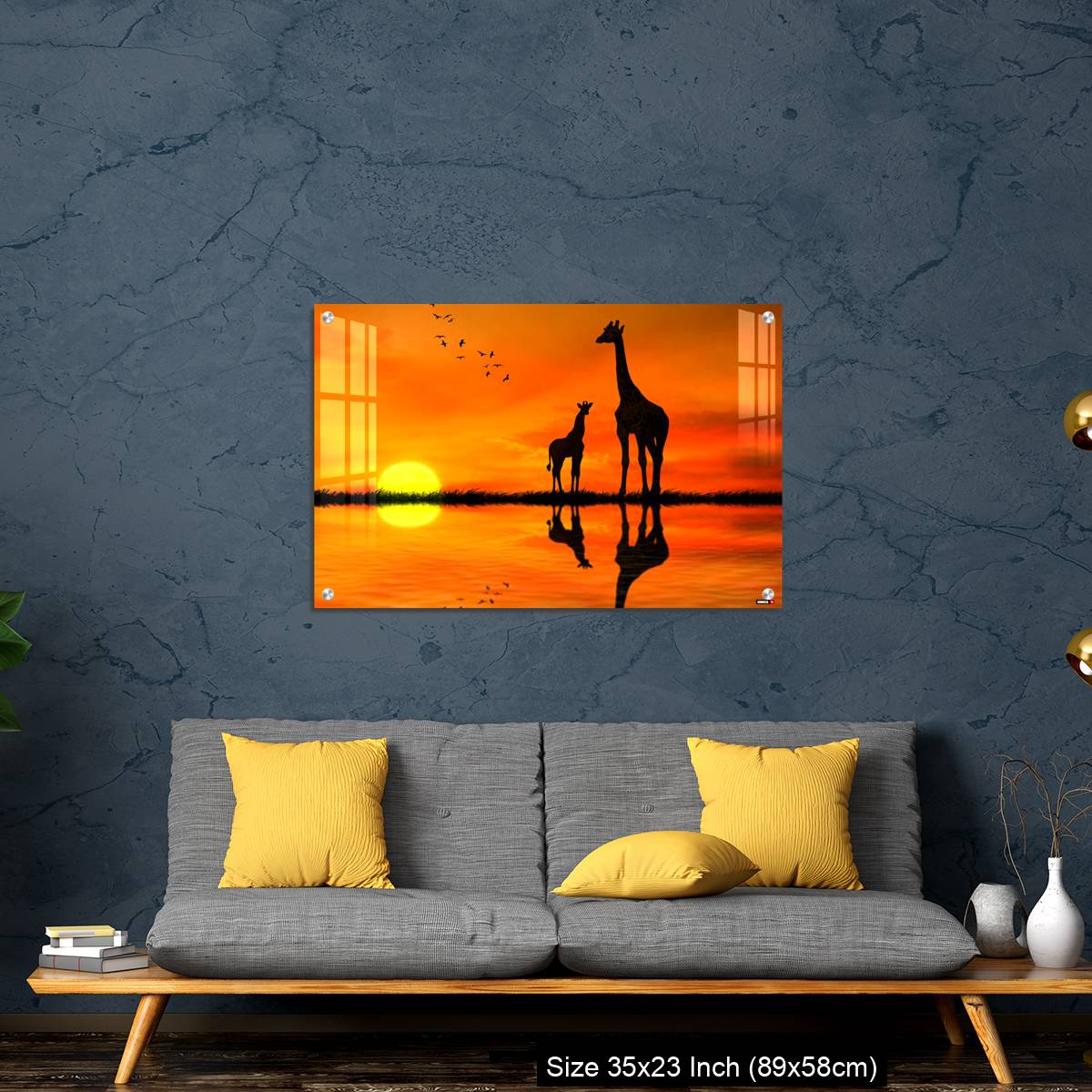 OMGs Acrylic Wall Decor – Silhouettes of two giraffes with reflection in lake water against African sunset - Image 14