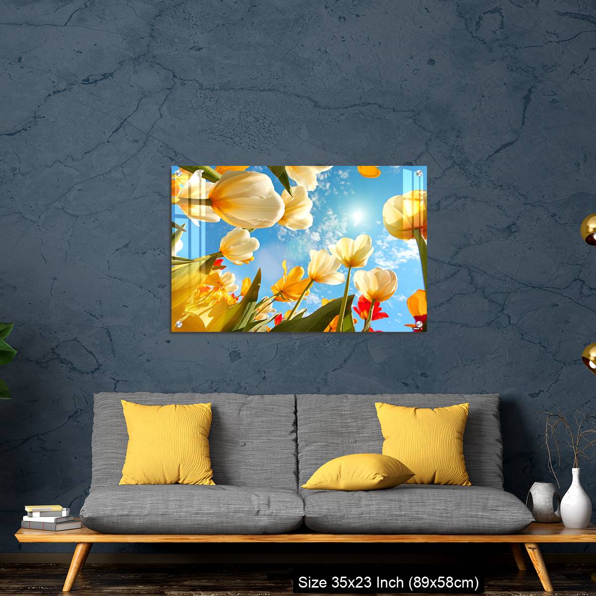 OMGs Acrylic Wall Decor – Summertime: sunny sky with colorful tulips flowers, looking up - Image 14