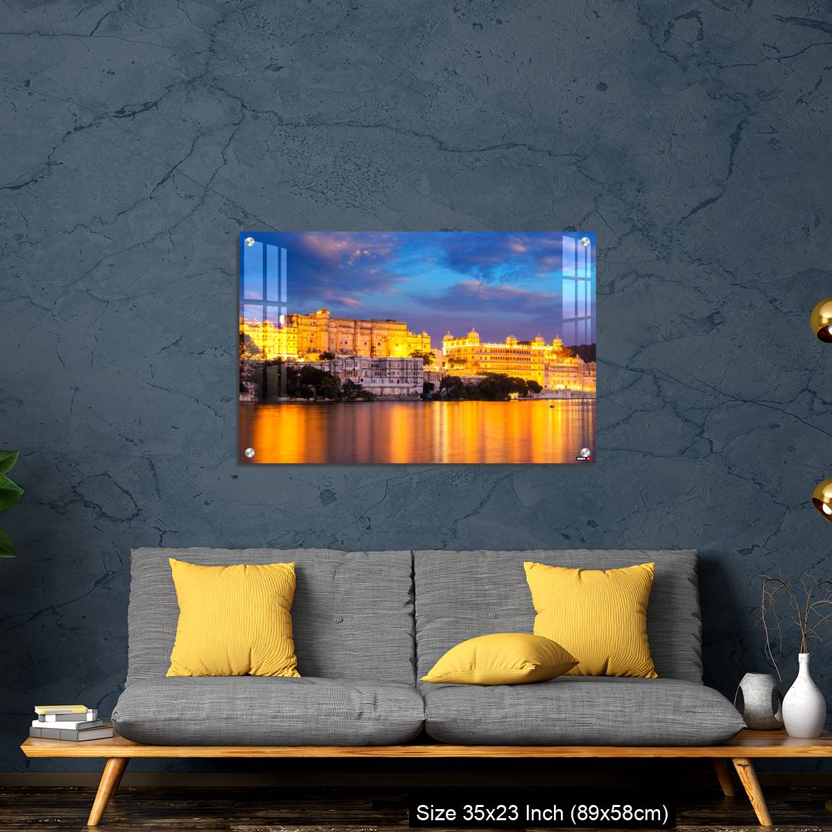 OMGs Acrylic Wall Decor – Udaipur City Palace in the evening view. Udaipur, India - Image 14