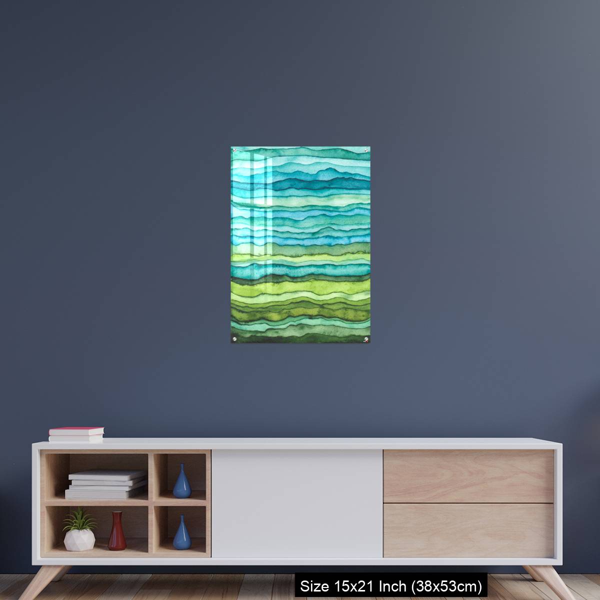 OMGs Acrylic Wall Decor – Blue and Green Waves. Hand Drawn Watercolor Background - Image 15