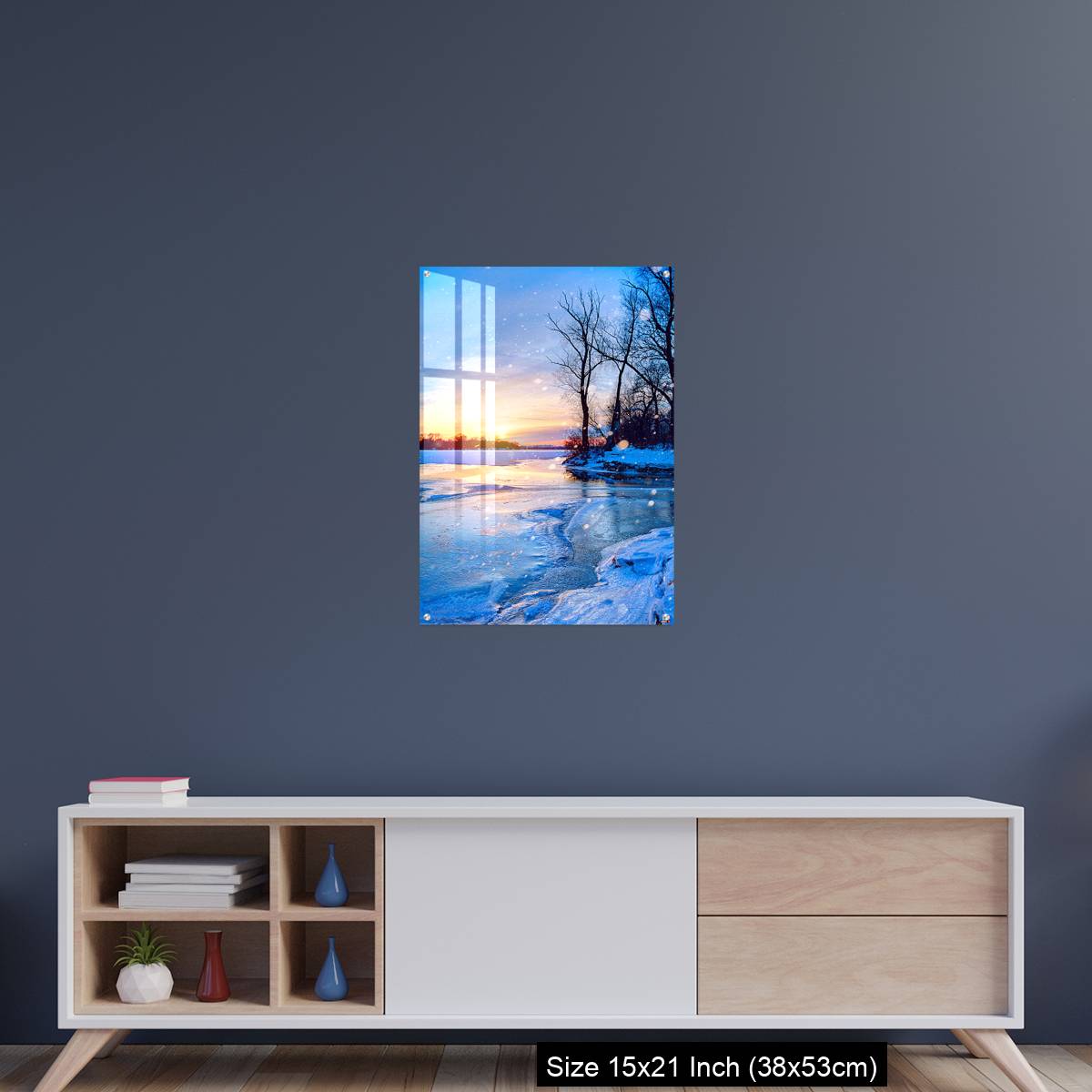 OMGs Acrylic Wall Decor – winter landscape panorama; sunset on the frozen river - Image 15
