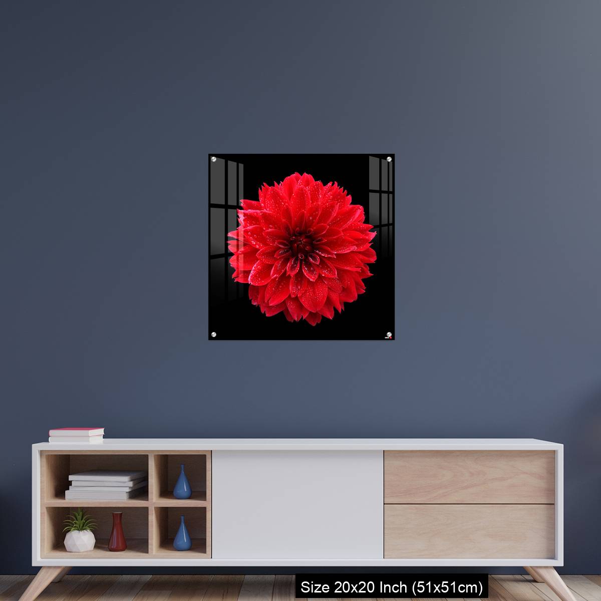 OMGs Acrylic Wall Decor – Red dahlia,like a ball of fire,on black background - Image 15