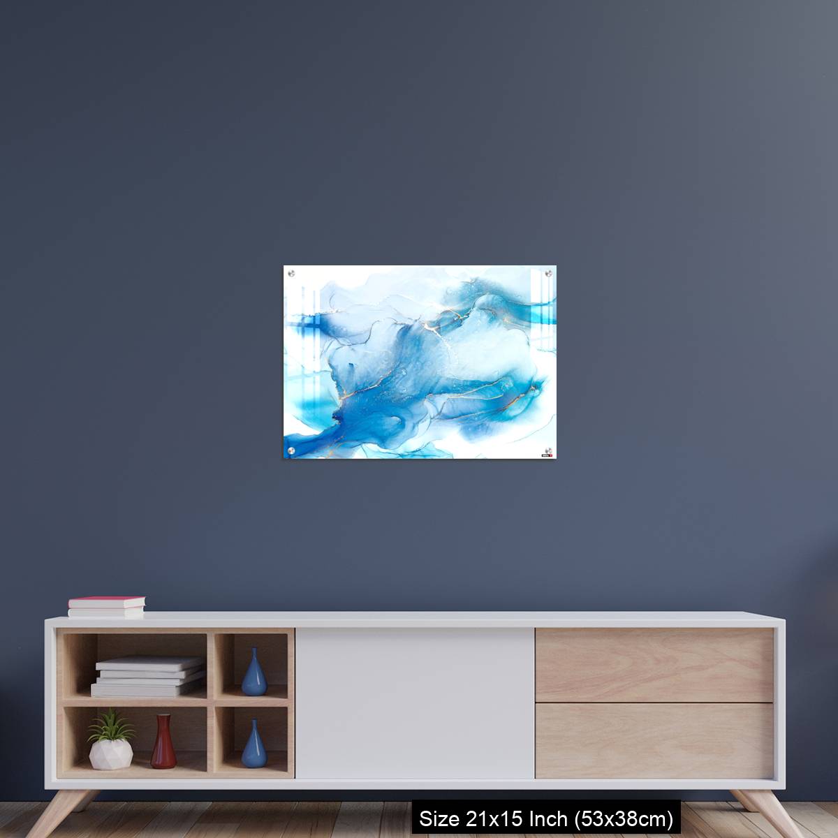 OMGs Acrylic Wall Decor – Cyan blue liquid watercolor background with golden stains - Image 15