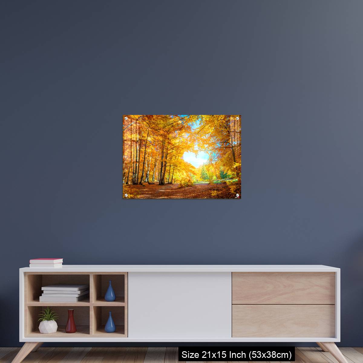 OMGs Acrylic Wall Decor – Heart of autumn - yellow orange trees in forest with heart shape, sunny weather, good day - Image 15