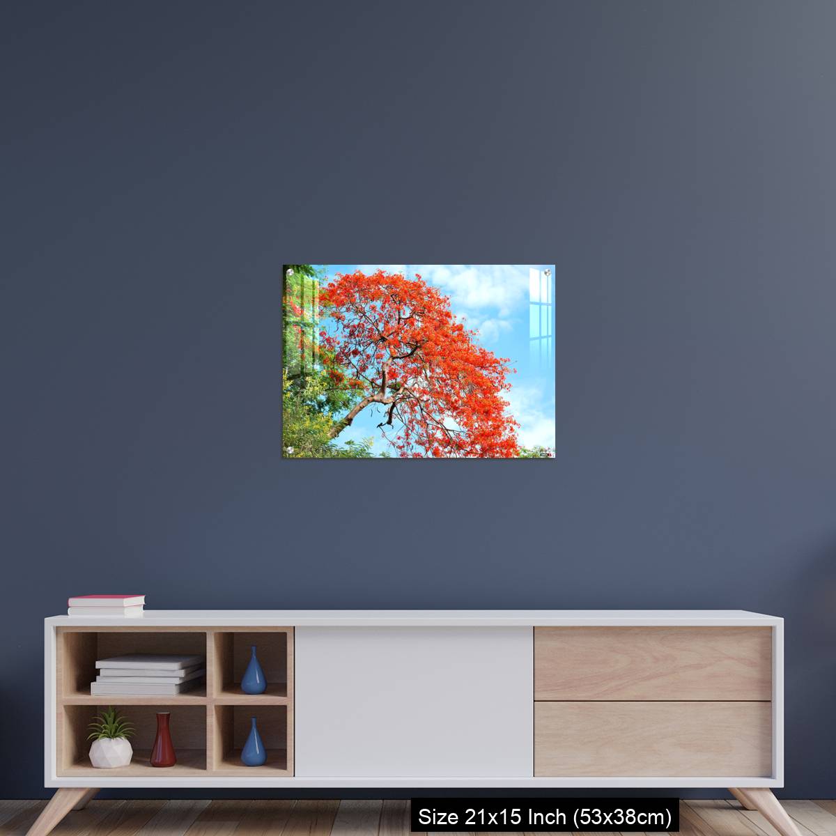 OMGs Acrylic Wall Decor – Gul Mohar tree in full bloom against a bright blue tropical sky in Mumbai, India. - Image 15