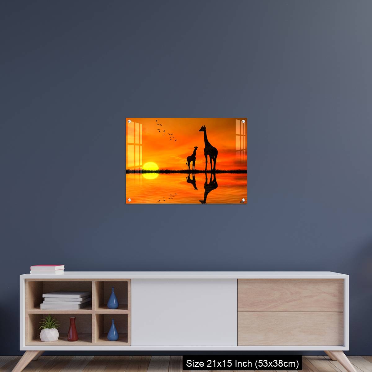 OMGs Acrylic Wall Decor – Silhouettes of two giraffes with reflection in lake water against African sunset - Image 15