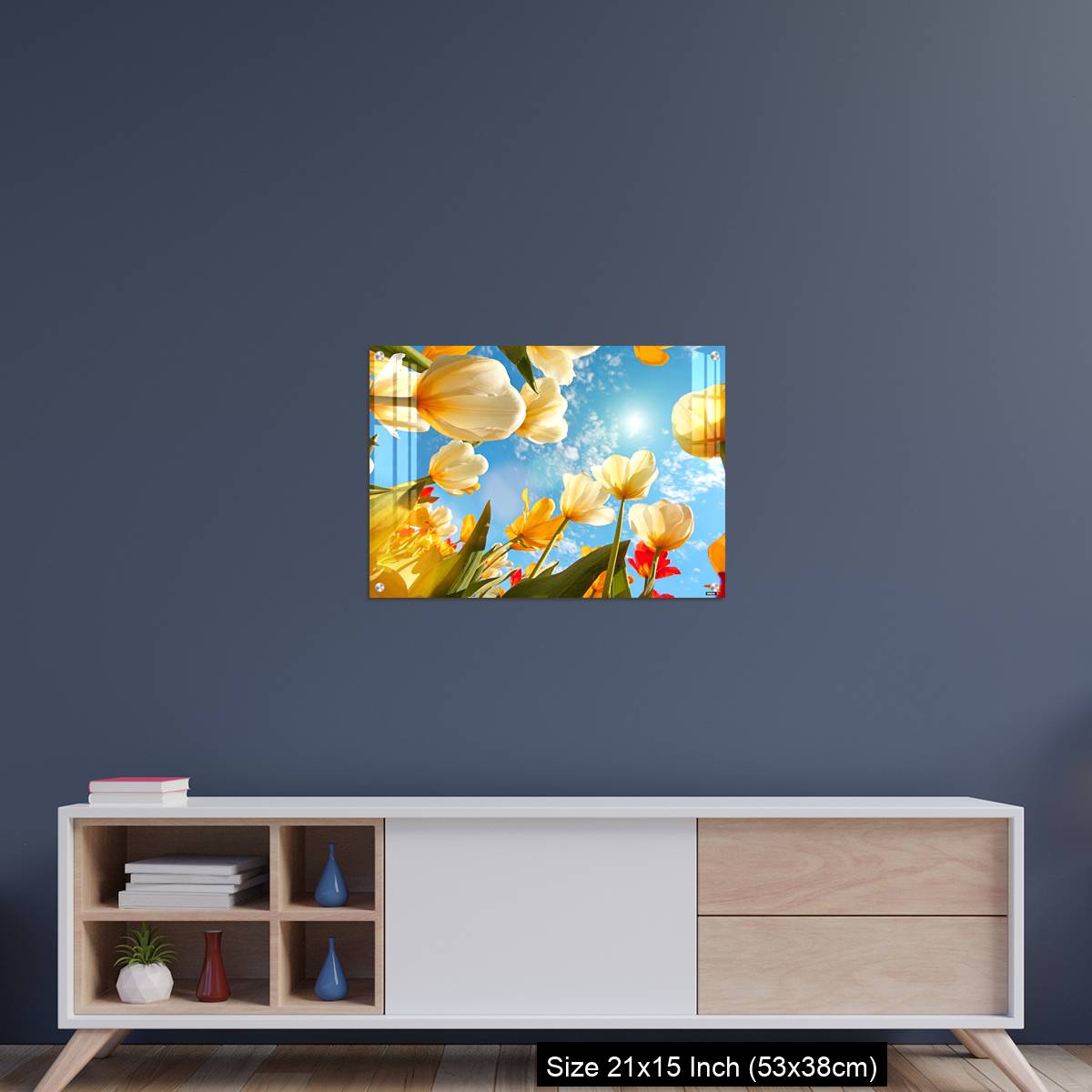 OMGs Acrylic Wall Decor – Summertime: sunny sky with colorful tulips flowers, looking up - Image 15