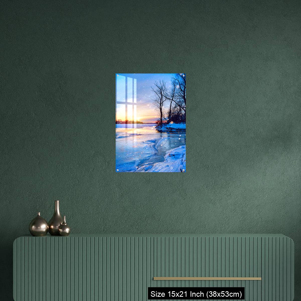 OMGs Acrylic Wall Decor – winter landscape panorama; sunset on the frozen river - Image 16