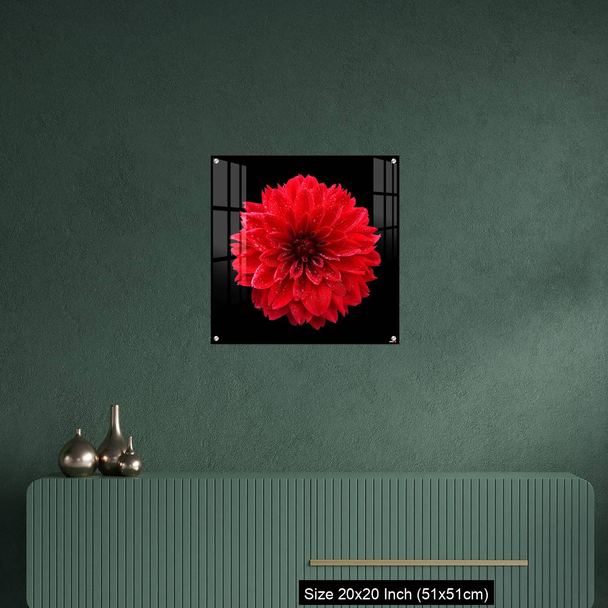 OMGs Acrylic Wall Decor – Red dahlia,like a ball of fire,on black background - Image 16