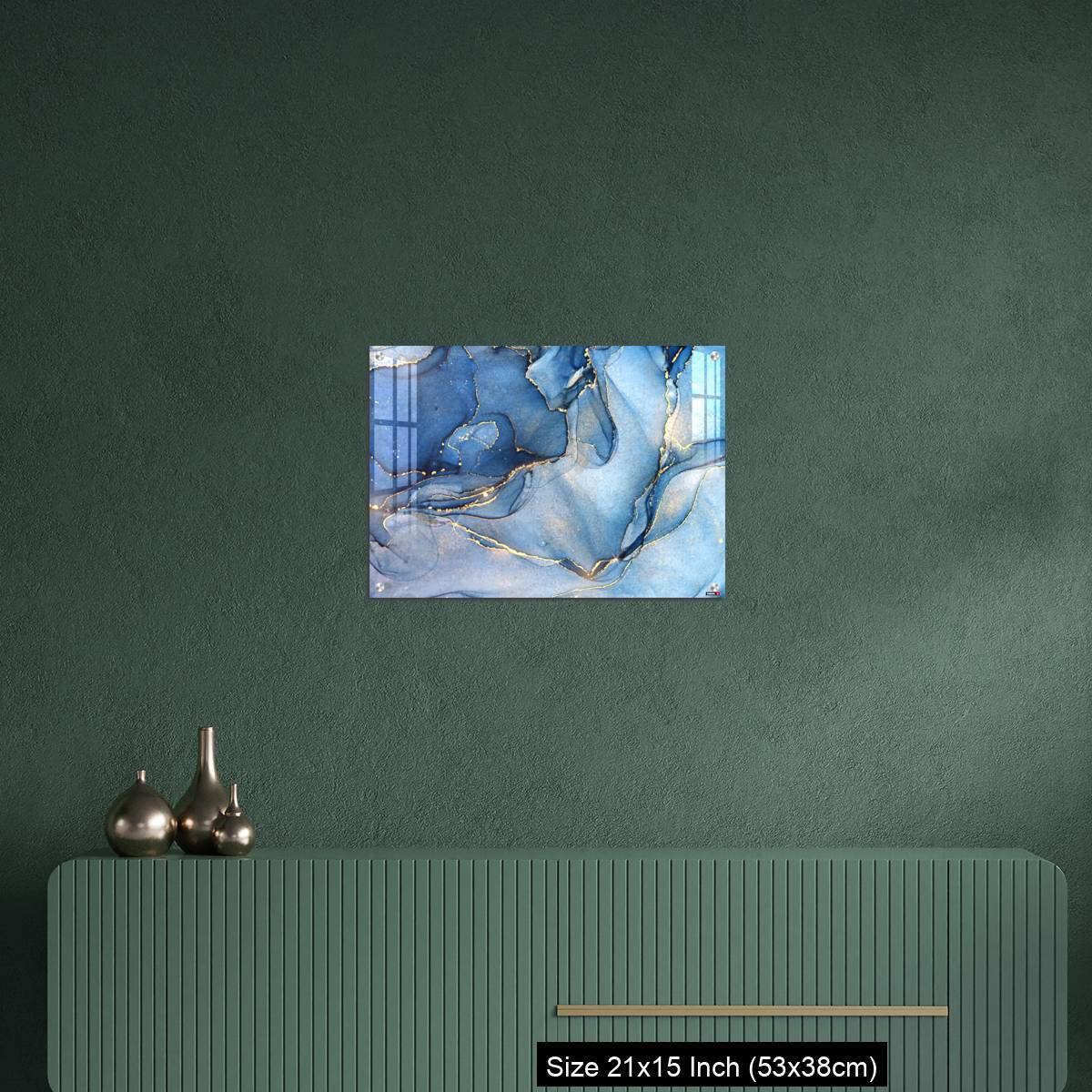 OMGs Acrylic Wall Decor – Abstract blue liquid watercolor background with golden stains - Image 16