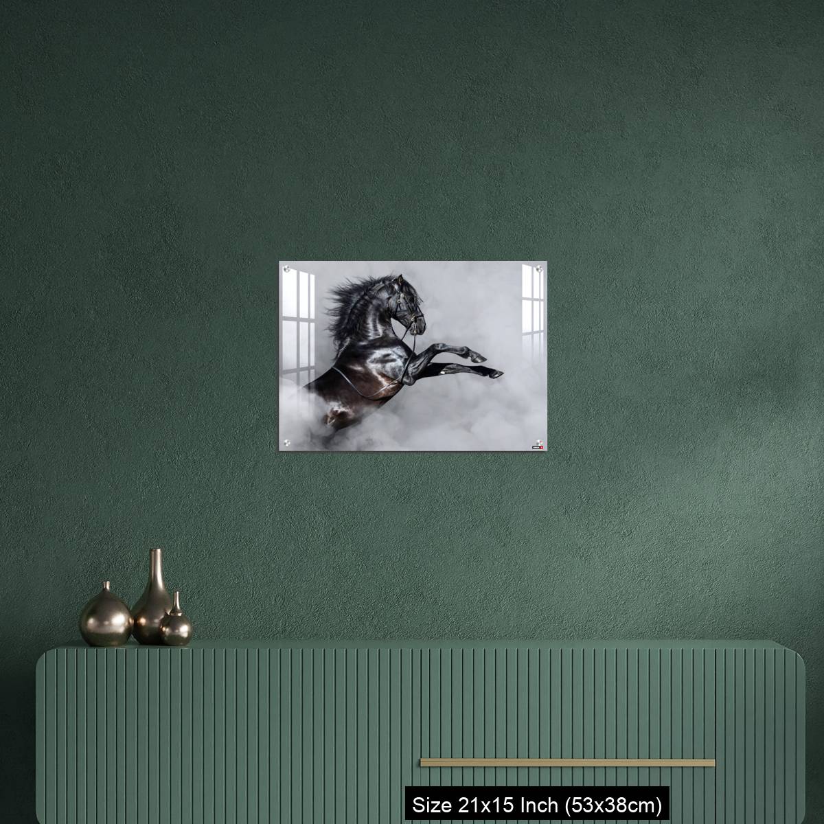 OMGs Acrylic Wall Decor – Black Andalusian horse rearing in smoke. - Image 16