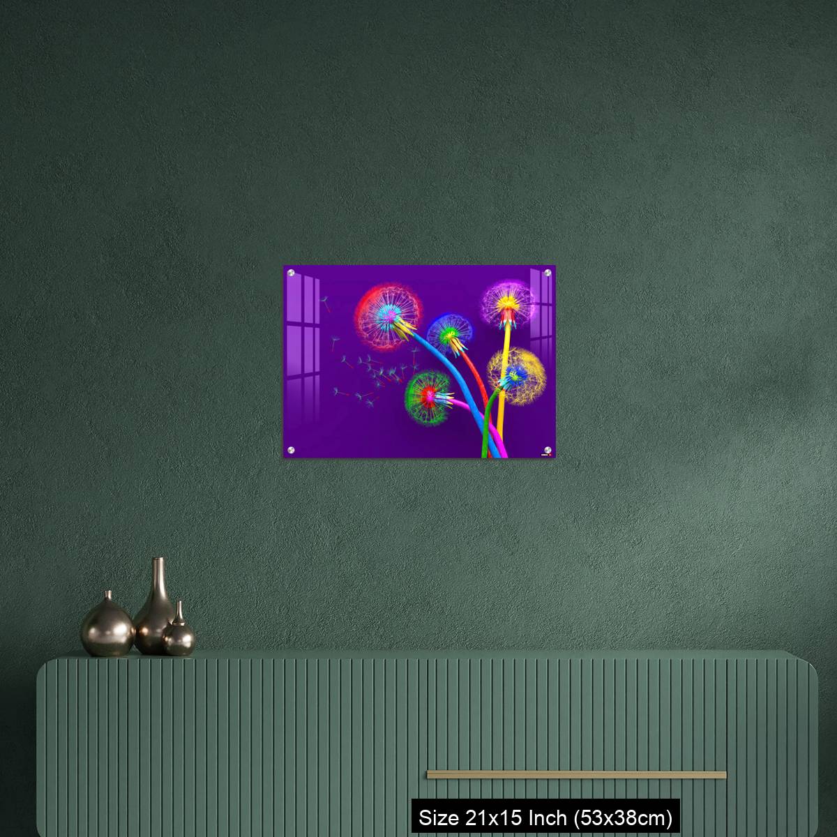 OMGs Acrylic Wall Decor – Bouquet of five flowers of blossoming dandelions of unusual colorful colors - Image 16