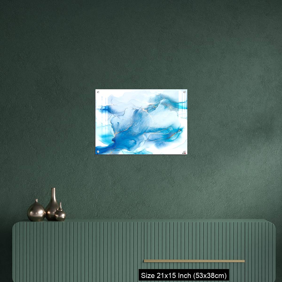 OMGs Acrylic Wall Decor – Cyan blue liquid watercolor background with golden stains - Image 16