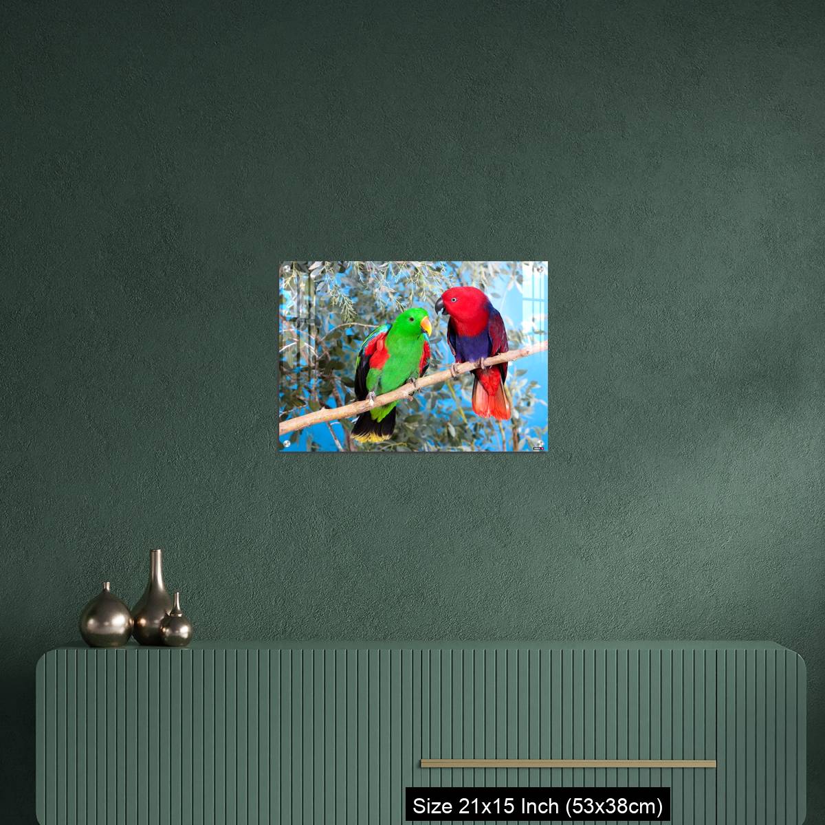 OMGs Acrylic Wall Decor – Eclectus Parrot, eclectus roratus, Pair standing on Branch, Male (green) and Female (Red) - Image 16