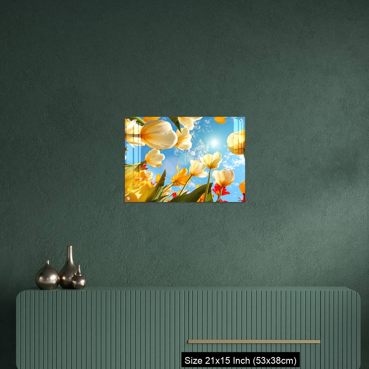 OMGs Acrylic Wall Decor – Summertime: sunny sky with colorful tulips flowers, looking up - Image 16