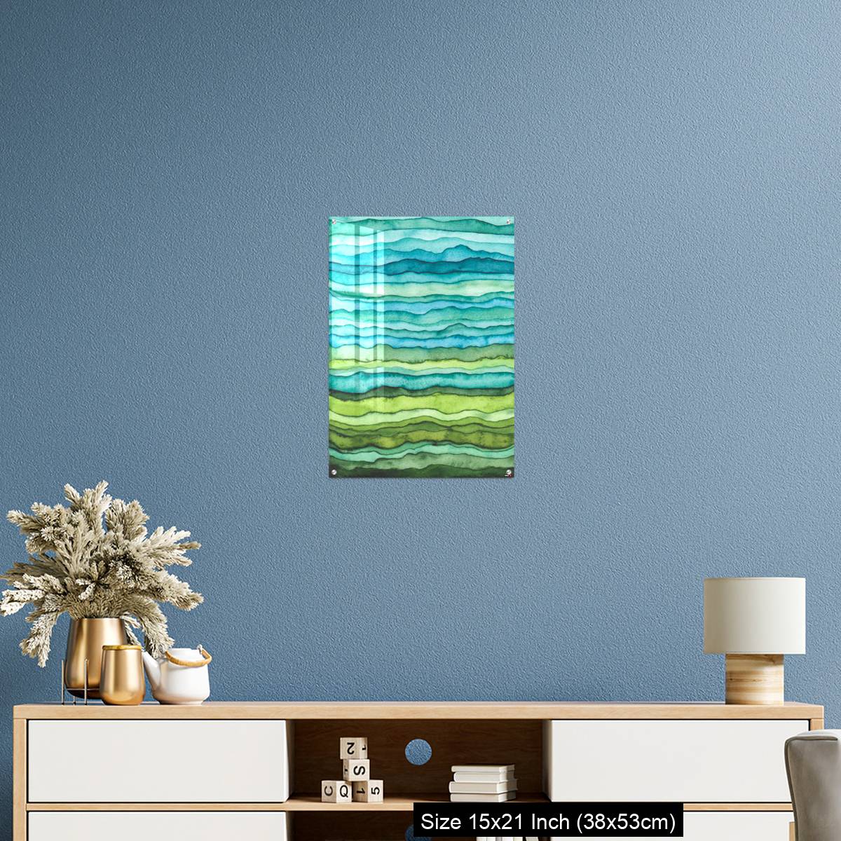OMGs Acrylic Wall Decor – Blue and Green Waves. Hand Drawn Watercolor Background - Image 17