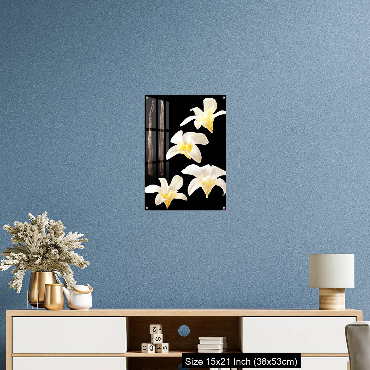 OMGs Acrylic Wall Decor – Vanilla flowers and stick isolated on black background - Image 17